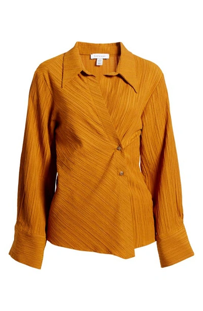 Shop Topshop Textured Point Collar Wrap Top In Brown