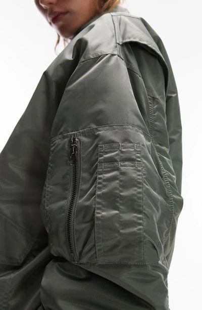 Shop Topshop Reversible Bomber Jacket In Khaki