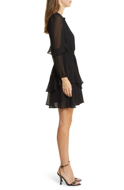 Shop Sam Edelman Tiered Long Sleeve Georgette Minidress In Black