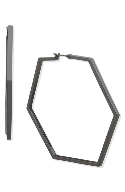 Shop Karl Lagerfeld Geometric Hoop Earrings In Hematite