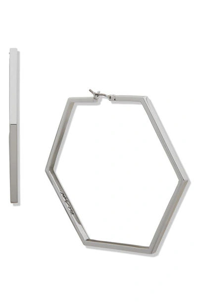Shop Karl Lagerfeld Geometric Hoop Earrings In Rhodium
