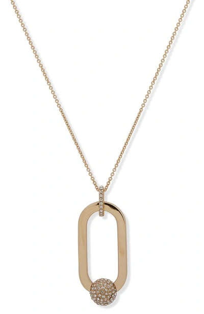 Shop Dkny Pavé Crystal Oval Link Long Pendant Necklace In Gold/ Crystal