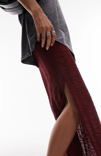 Shop Topshop Textured Check Maxi Skirt In Burgundy