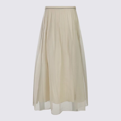 Shop Brunello Cucinelli Light Beige Silk Skirt