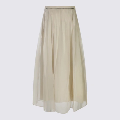 Shop Brunello Cucinelli Light Beige Silk Skirt