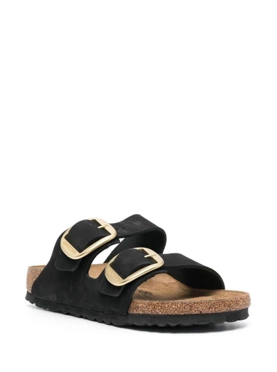 Shop Birkenstock Black 'arizona' Strap-sandals With Golden-tone Buckle In Leather