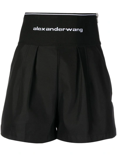 Shop Alexander Wang Safari Short With Exposed Zipper And Logo Elastic Clothing In 001 Black