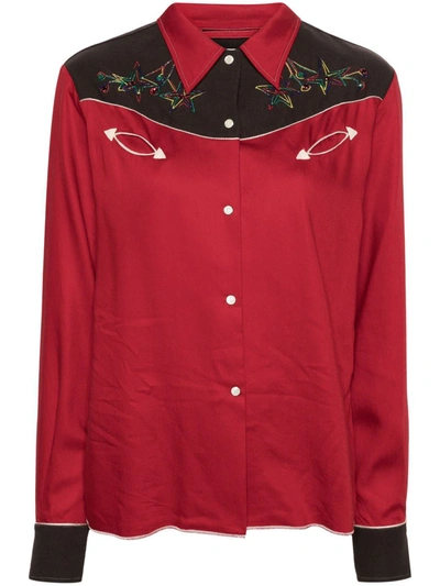 Bode Embellished Embroidered Cotton-blend Twill And Canvas Shirt In Red