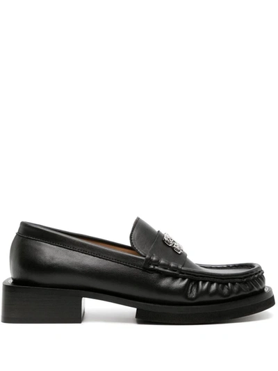 Shop Ganni Butterfly Logo Loafer Shoes In Black