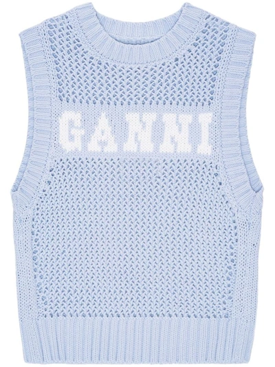 Shop Ganni Cotton Rope Vest Clothing In 033 Powder Blue