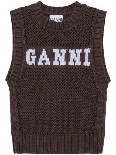 Shop Ganni Cotton Rope Vest Clothing In 079 Hot Fudge