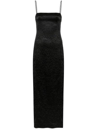 Shop Ganni Crinkled Satin Midi Slip Dress Clothing In 099 Black