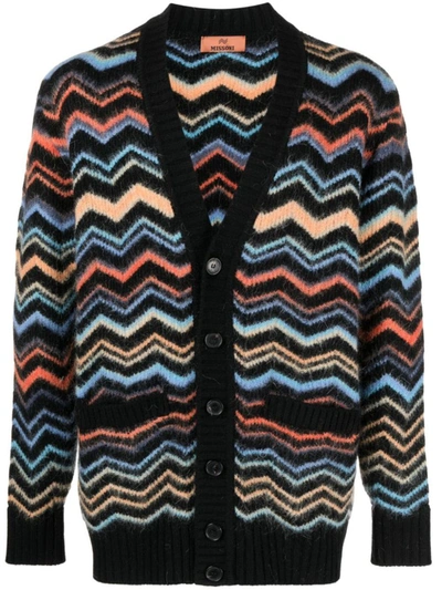 Shop Missoni Cardigan Clothing In Sm8yg Blk/orange/lgtblu