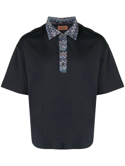 Shop Missoni Short Sleeve Polo Clothing In S72be Navy And Blu/bluette