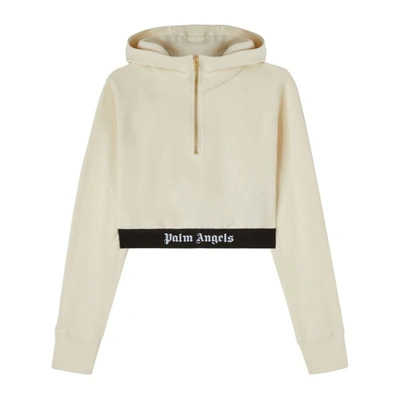 Palm Angels Cropped Hooded Sweatshirt In Neutrals