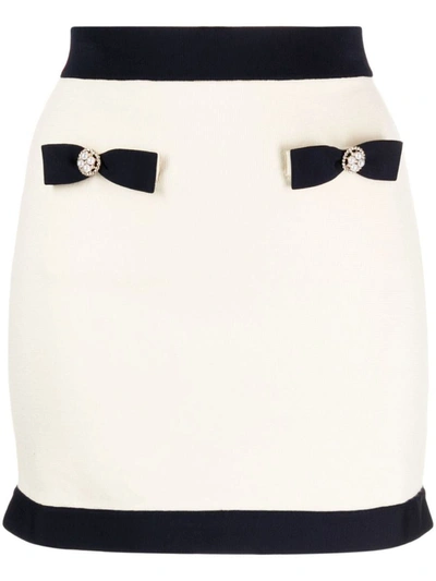 Shop Self-portrait Cream Knit Bow Mini Skirt Clothing In Nude & Neutrals