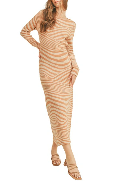 Shop Lush Stripe Long Sleeve Knit Maxi Dress In Cream Caramel Multi
