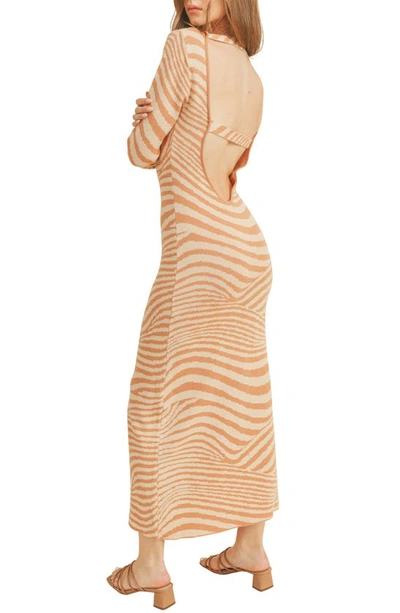 Shop Lush Stripe Long Sleeve Knit Maxi Dress In Cream Caramel Multi