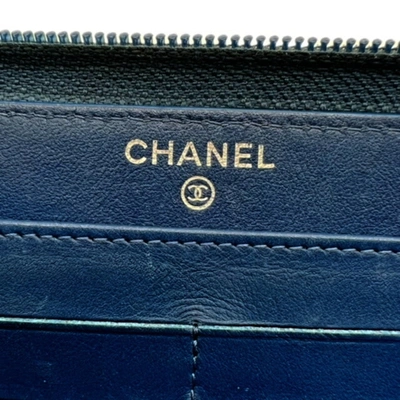 Pre-owned Chanel Long Portefeuille Zippé Navy Leather Wallet  ()