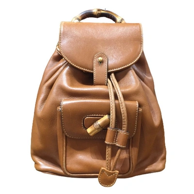 Shop Gucci Bamboo Brown Leather Backpack Bag ()