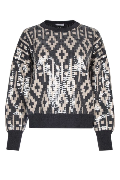 Brunello Cucinelli Sequin-embellished Printed Sweatshirt In Ctx45