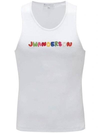Shop Jw Anderson J.w. Anderson Logo-embroidered Cotton Tank Top In White