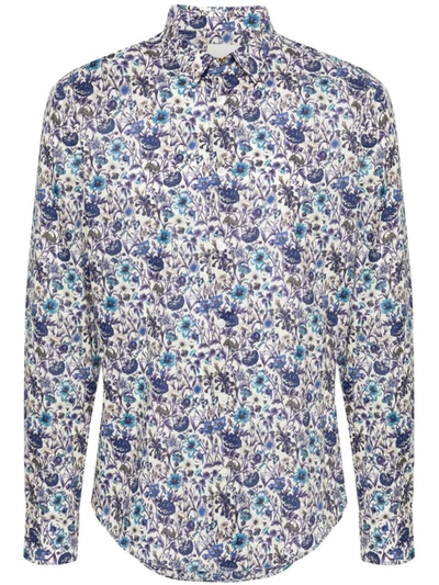 Shop Paul Smith Floral-print Organic Cotton Shirt In Blue