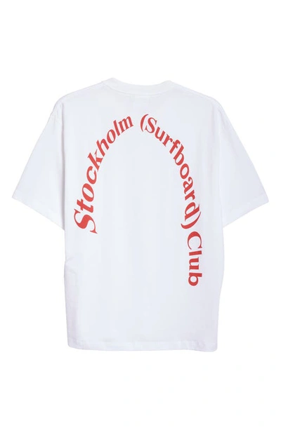 Shop Stockholm Surfboard Club Back Logo Organic Cotton Graphic T-shirt In White