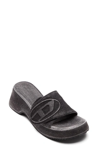 Shop Diesel Oval D Denim Slide Sandal In Black Denim