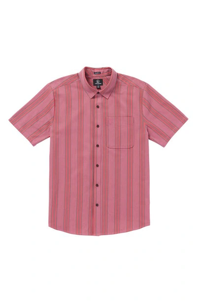Shop Volcom Newbar Stripe Short Sleeve Button-up Shirt In Washed Ruby