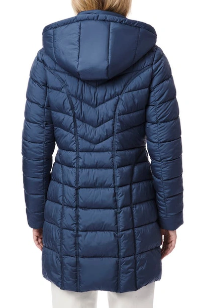 Bernardo Water Resistant Packable Hooded Puffer Coat With Removable Bib Insert In Smoke Blue