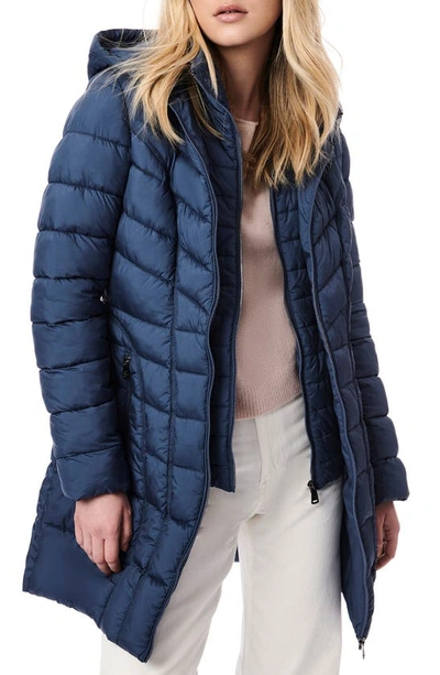 Bernardo Water Resistant Packable Hooded Puffer Coat With Removable Bib Insert In Smoke Blue
