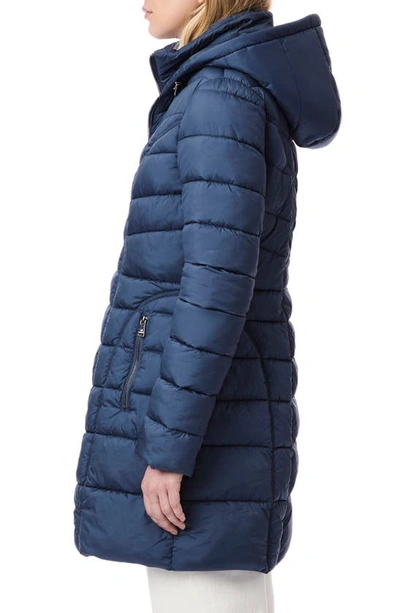 Shop Bernardo Water Resistant Packable Hooded Puffer Coat With Removable Bib Insert In Smoke Blue