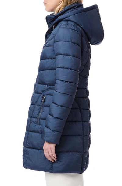 Bernardo Water Resistant Packable Hooded Puffer Coat With Removable Bib Insert In Smoke Blue
