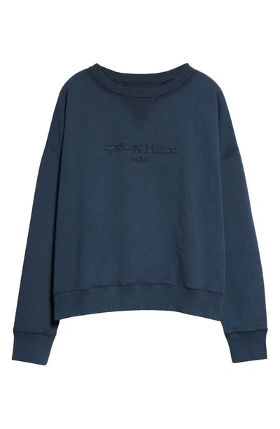 Shop Maison Margiela Reverse Logo Cotton Sweatshirt In Blue