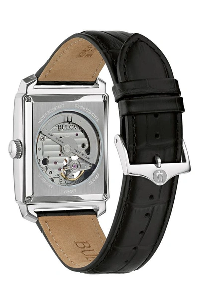 Shop Bulova Sutton Automatic Leather Strap Watch, 33mm In Black/ Silverone