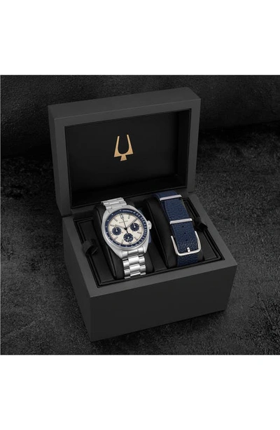 Bulova Men's Chronograph Archive Lunar Pilot Stainless Steel Bracelet Watch Box Set 44mm In Silverone