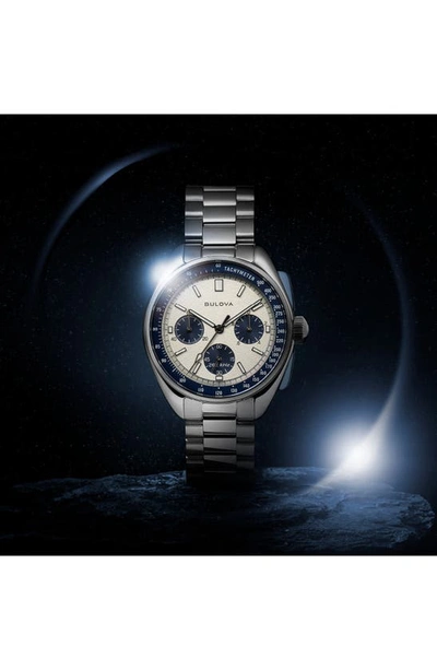 Bulova Men's Chronograph Archive Lunar Pilot Stainless Steel Bracelet Watch Box Set 44mm In Silverone