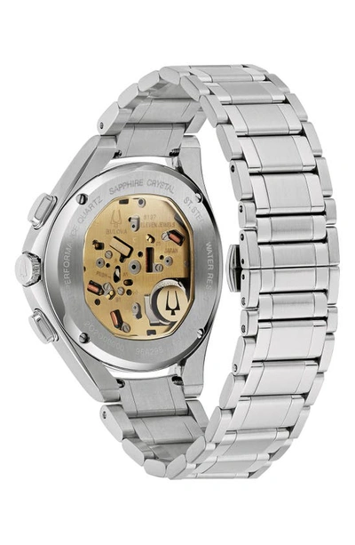 Bulova Men's Chronograph Curv Stainless Steel Bracelet Watch 44mm In Silverone
