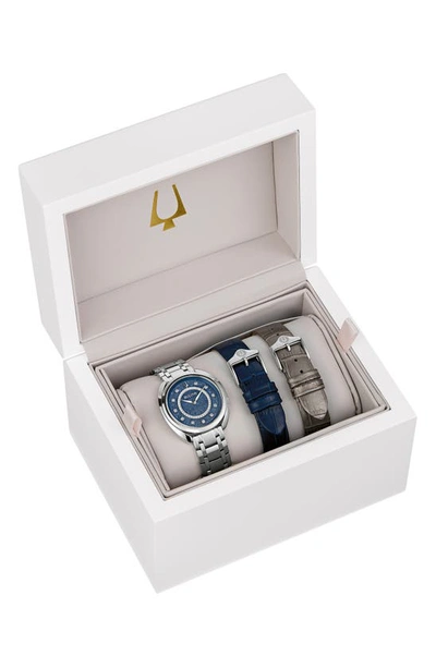 Shop Bulova Duality Diamond Bracelet & Two Leather Straps Watch Set, 34mm In Silverone