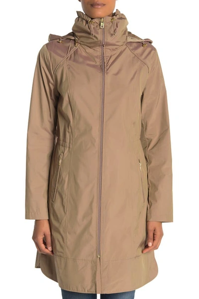 Shop Cole Haan Packable Hooded Rain Jacket In Champagne
