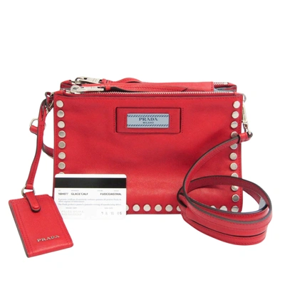 Shop Prada Etiquette Red Leather Shoulder Bag ()