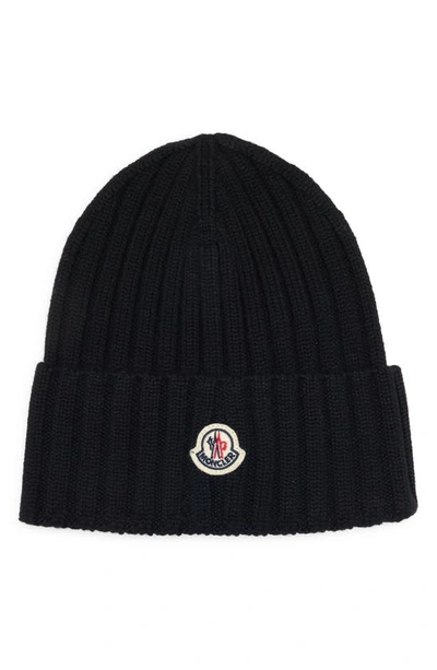 Shop Moncler Rib Virgin Wool Beanie In Black