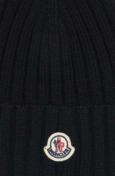 Moncler Wool Logo Ribbed Knit Beanie In Black