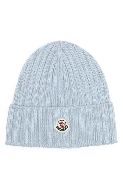 Shop Moncler Rib Virgin Wool Beanie In Blue