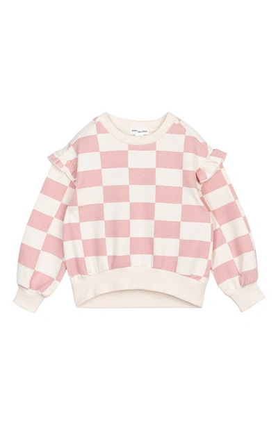 Shop Miles The Label Kids' Checkerboard Organic Cotton Sweatshirt In Light Pink