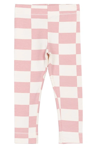 Shop Miles The Label Kids' Checkerboard Organic Cotton Leggings In Pink Light