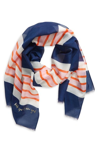 Shop Kate Spade Springtime Stripe Cotton & Silk Scarf In French Navy