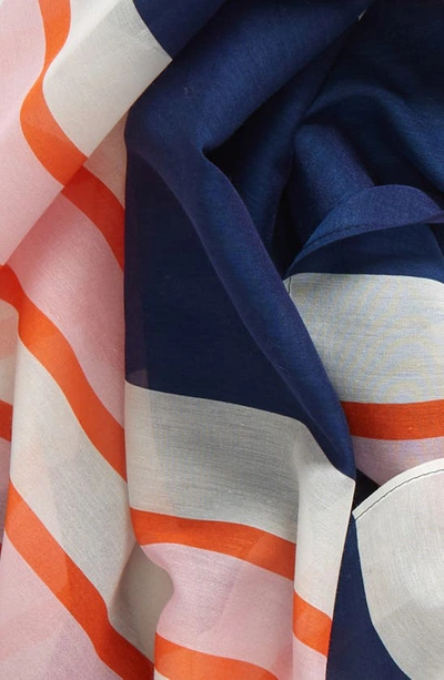 Shop Kate Spade Springtime Stripe Cotton & Silk Scarf In French Navy