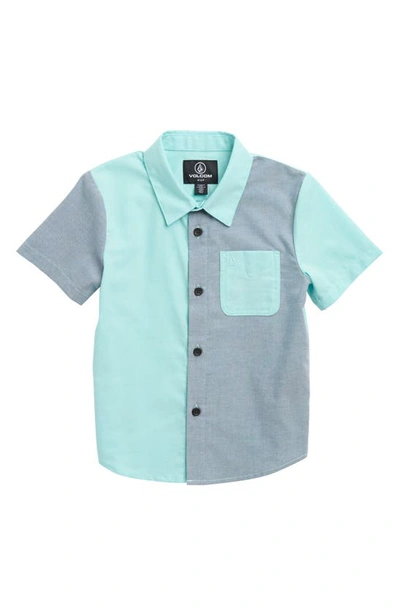Shop Volcom Kids' Satostone Colorblock Short Sleeve Stretch Button-up Shirt In Crete Blue